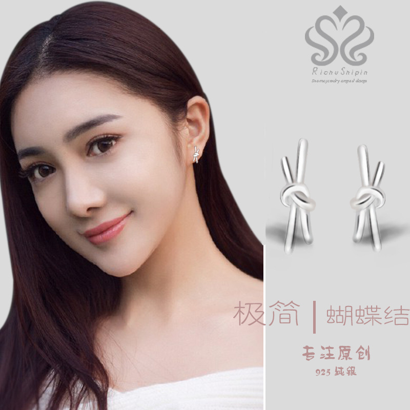 简约文艺清新蝴蝶结耳钉女 日韩个性简约甜美耳环气质饰品批发