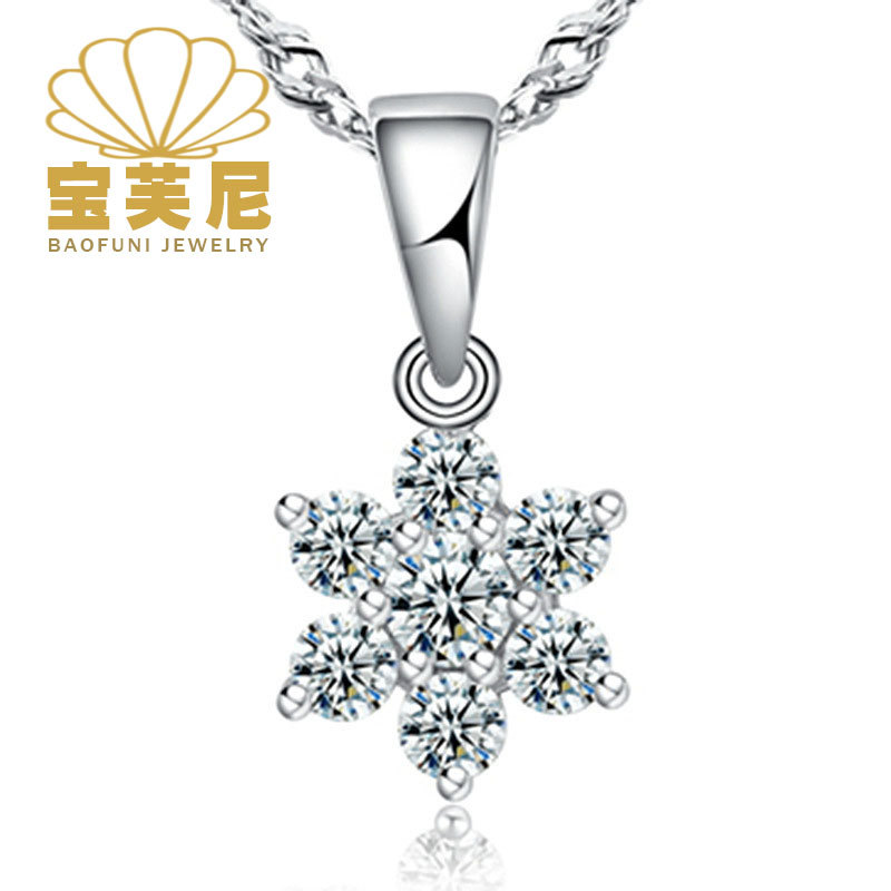 抖音快手跨境韩版六爪雪莲花吊坠幸运雪花项链配饰轻奢小众吊坠