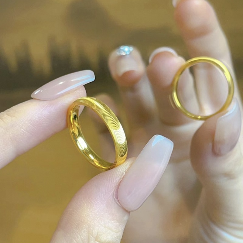高级感百搭实心猫眼戒指时尚简约波纹素圈情侣男女指环对戒手饰品
