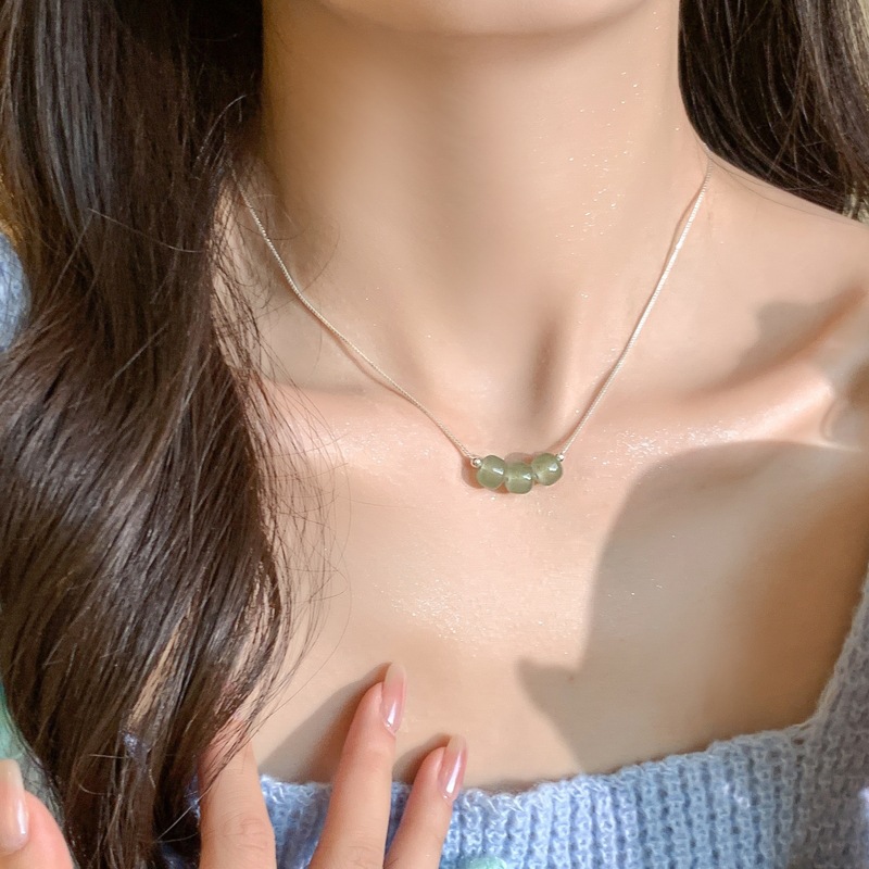 新中式三生三世仿和田玉项链女 Ins风小众高级感圆珠轻奢锁骨颈链