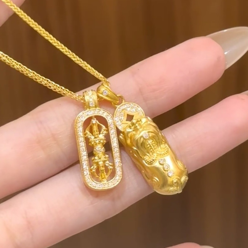 韦雪同款国风抖音爆款镶钻貔貅金刚杵吊坠女项链叠戴锁骨链高级感