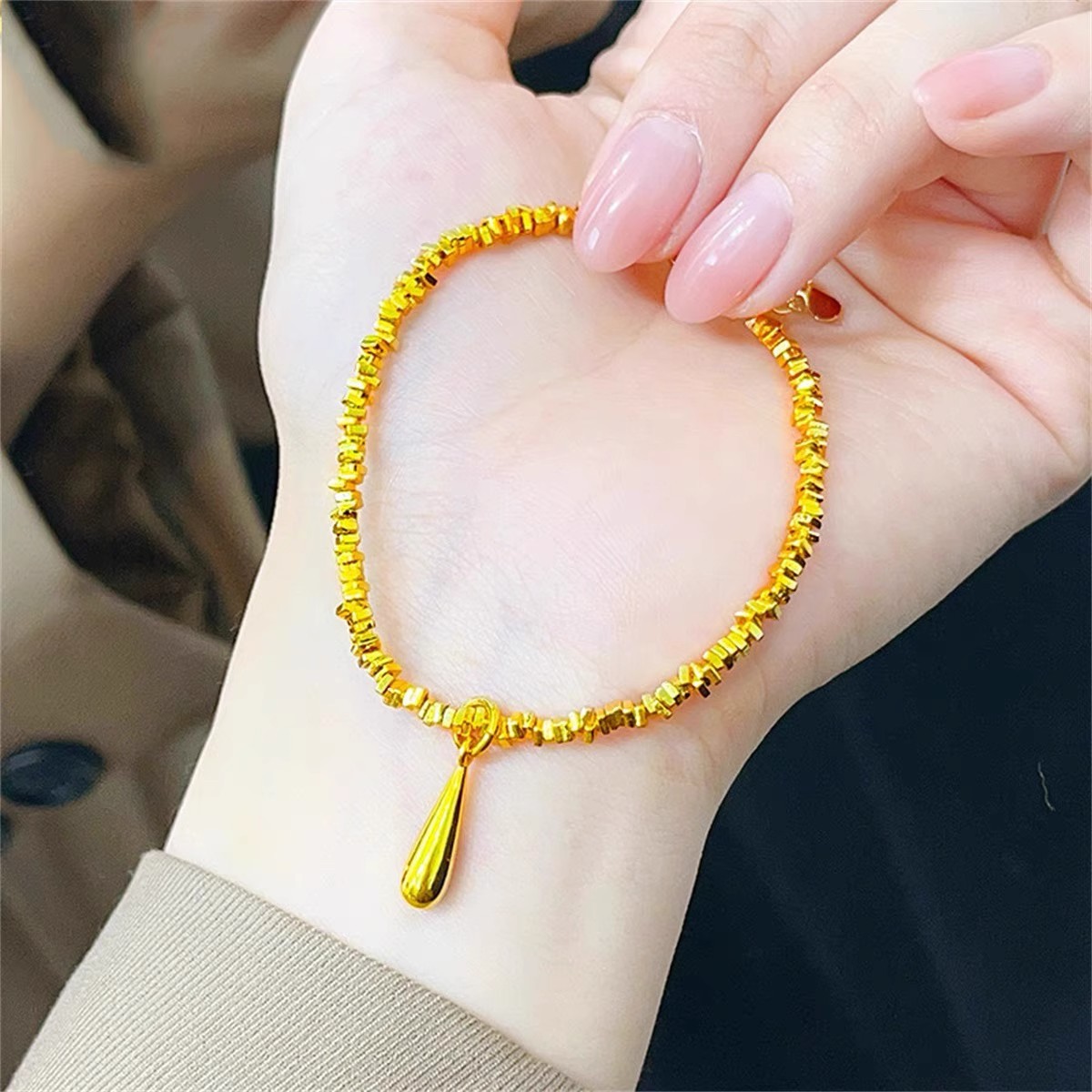 碎碎金水滴盘缠项链手链套装 小红书同款碎银几两蹦迪珠轻奢首饰