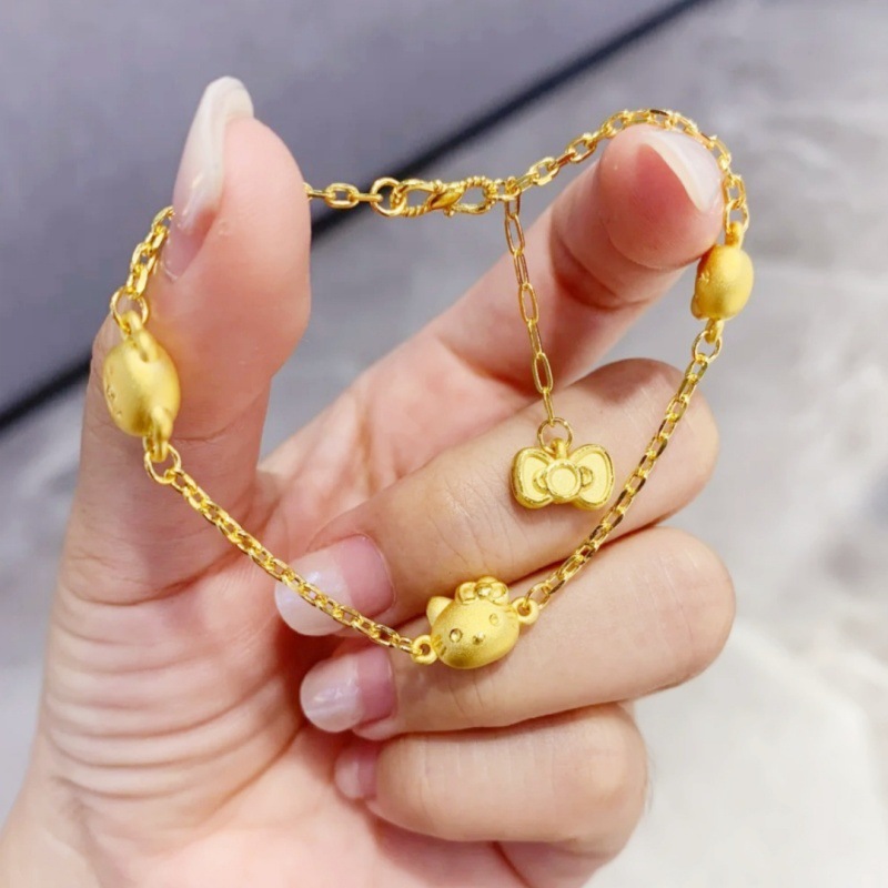 蝴蝶结金色哈喽kt猫手链女小兔小熊轻奢精致可爱少女款卡通手饰品