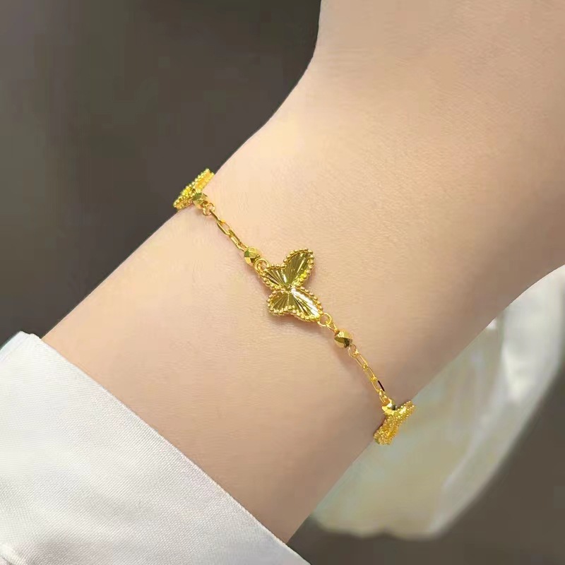高保色镭射蝴蝶手链金店同款沙金轻奢女时尚气质百搭手链批发手饰