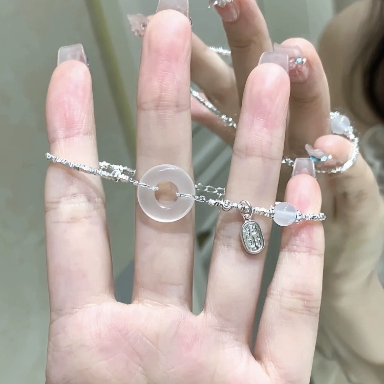 仿和田玉平安扣手链女新款白玛瑙复古新中式送女友生日情人节礼物