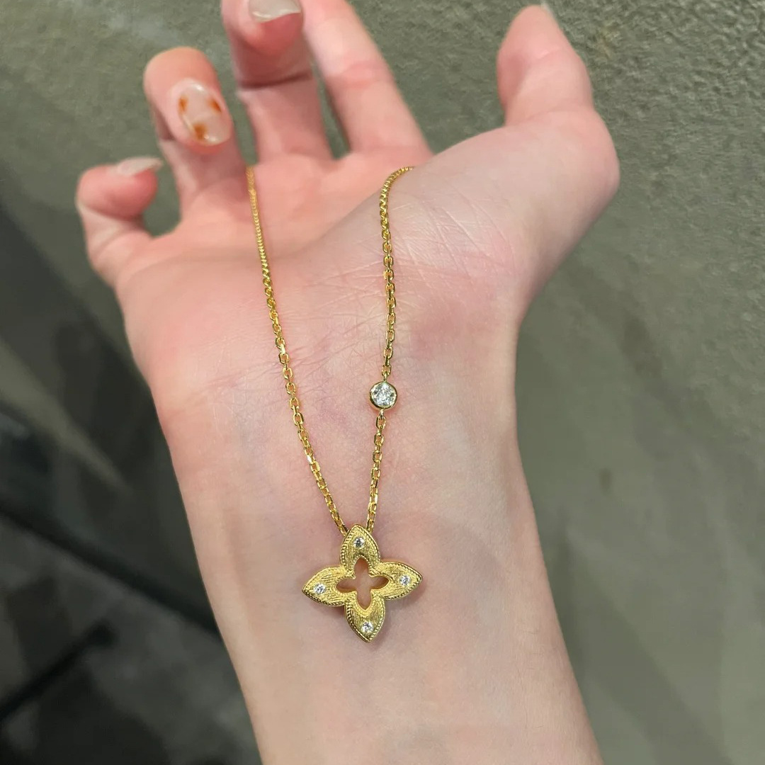 法式复古意大利布布风四芒星锁骨链镂空拉丝四叶草项链轻奢吊坠女