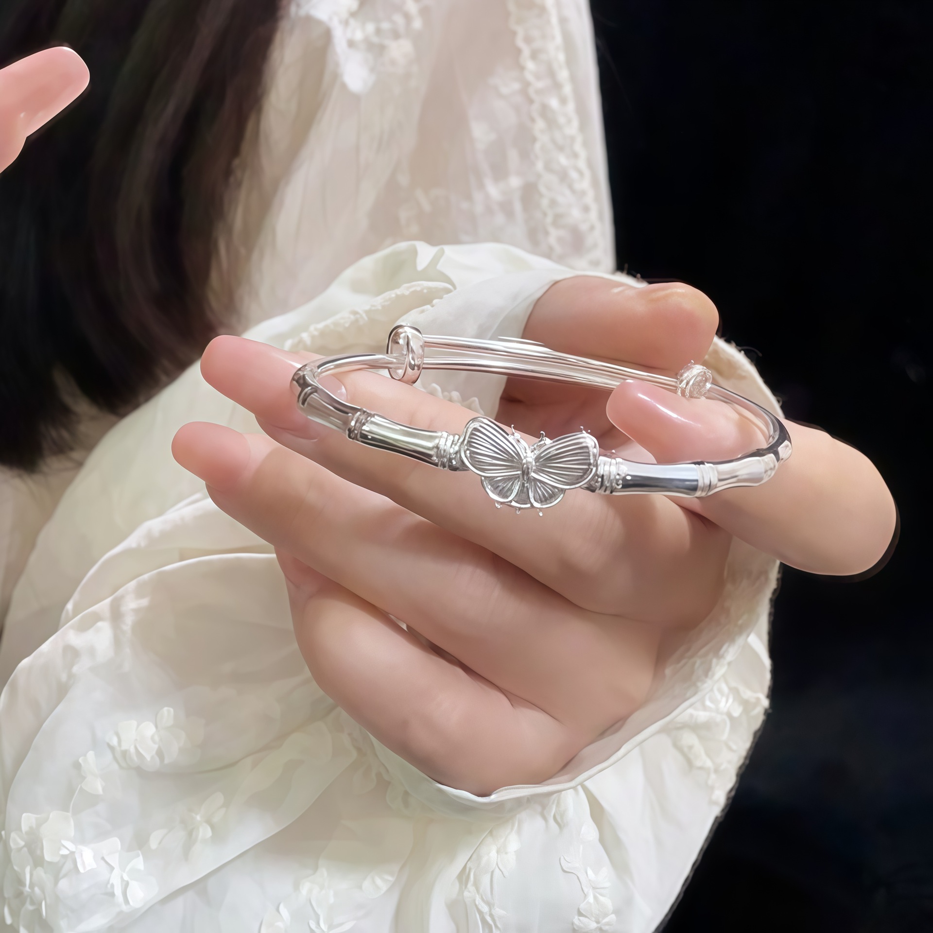 国潮宫廷风节节高升镯子女蝴蝶手镯实心竹节生日情人节送女友手环