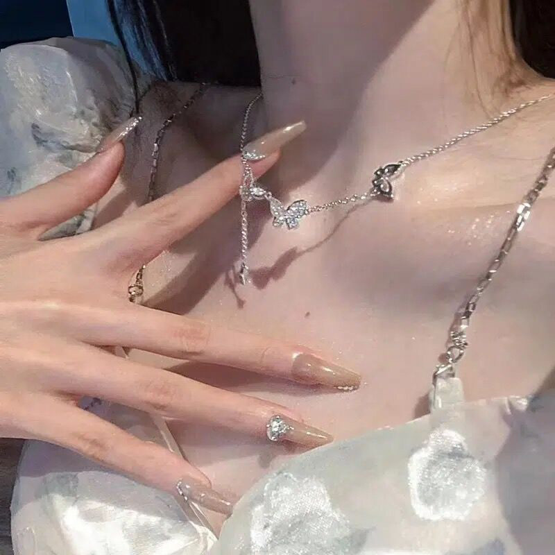 三只蝴蝶流苏项链镶钻锆石高级感日常简约百搭小众女情人节锁骨链
